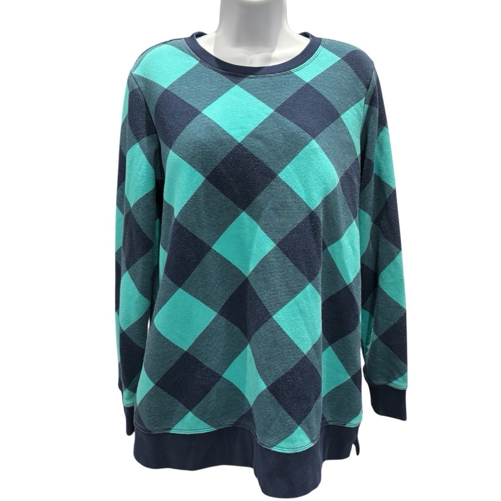 Lands' End Serious‎ Sweats 🟢 Buffalo Plaid Crewneck Sweatshirt Women's Small